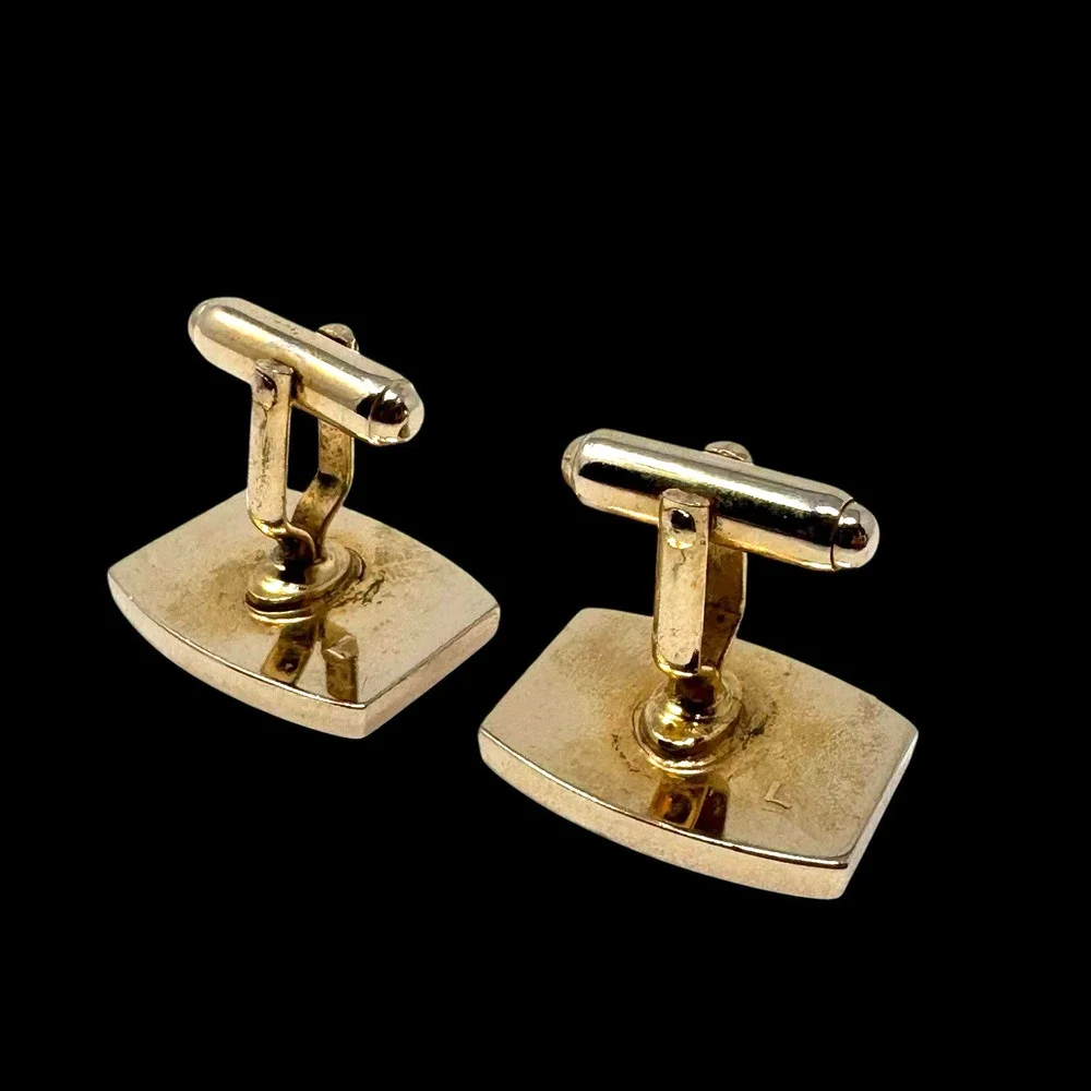 Vintage Anson Gold Tone Cufflinks Retro Geometric Etched Design 1950s EUC